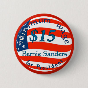 Badge Rond 5 Cm Ponceuses de Bernie, salaire minimum $15 sur le