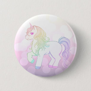 Badge Rond 5 Cm Poney de licorne coloré par arc-en-ciel mignon de