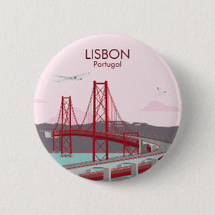Badge Rond 5 Cm Pont de Lisbonne sur le fleuve Tage au style vinta