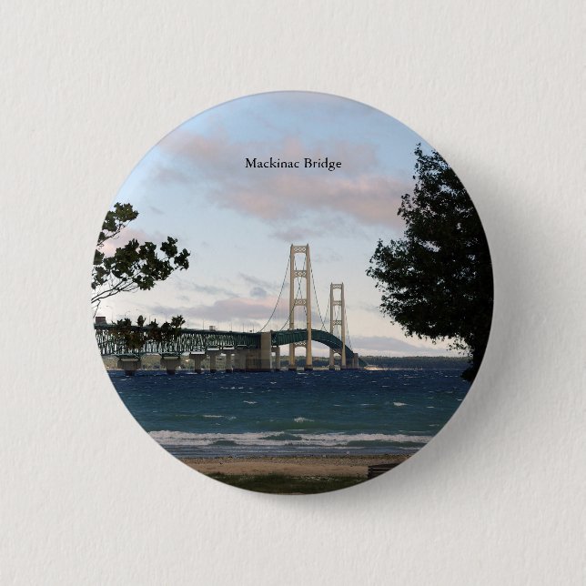 Badge Rond 5 Cm Pont Mackinac avec bouton arbres (Devant)