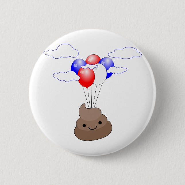 Badge Rond 5 Cm Poo Emoji Voler Avec Ballons (Devant)