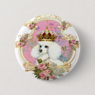 Badge Rond 5 Cm poodle blanc wi roses roses roses or for fini clr 