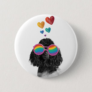 Badge Rond 5 Cm Poodle Dog with Hearts Saint-Valentin
