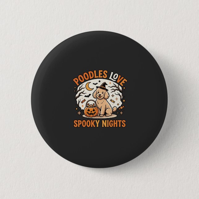 Badge Rond 5 Cm Poodle Halloween Saison Squelette (Devant)