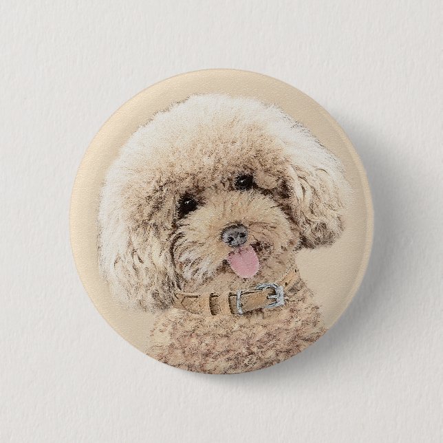 Badge Rond 5 Cm Poodle Miniature Toy Apricot Crème Chien Brown Art (Devant)