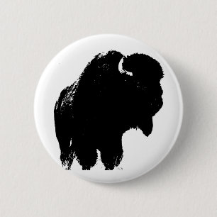 Badge Rond 5 Cm Pop Art Buffalo Bison Silhouette