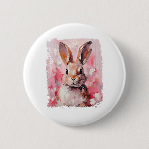 Badge Rond 5 Cm Pop Art Lapin Coloré Lapin Rose
