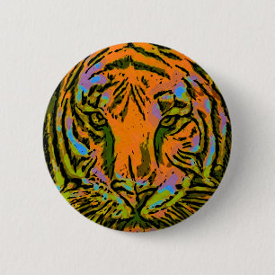Badge Rond 5 Cm Pop Art TIGER HEAD + votre backgr. & idées
