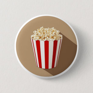 Badge Rond 5 Cm Popcorn dans un bain à rayures rouge et blanc