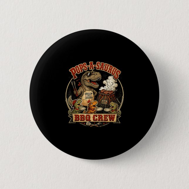 Badge Rond 5 Cm Pops un saurus équipe BBQ drôle de dinosaure papa  (Devant)