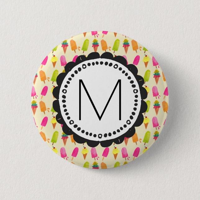 Badge Rond 5 Cm Popsicles et crème glacée Monogramme personnalisé (Devant)