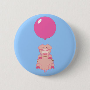 Badge Rond 5 Cm Porc et ballon mignons de vol
