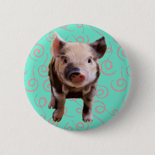 Badge Rond 5 Cm Porc mignon - remous de bleu et de rose