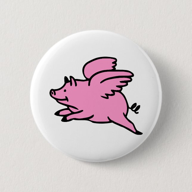 Badge Rond 5 Cm Porc rose blanc de vol (Devant)