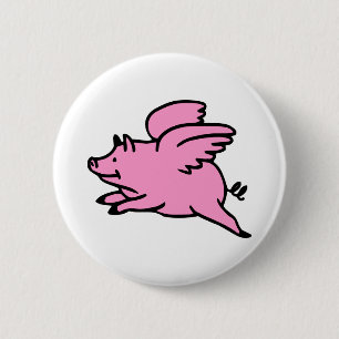 Badge Rond 5 Cm Porc rose blanc de vol