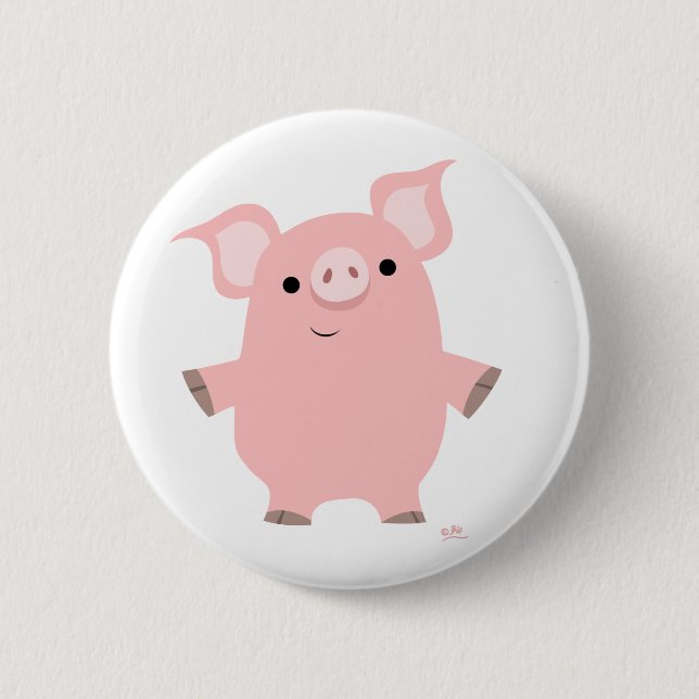 Badge Rond 5 Cm Porc tenant le bouton (Devant)