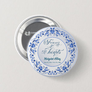 Badge Rond 5 Cm Porcelaine Blue Floral Funeral Keepsaké