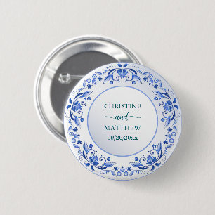 Badge Rond 5 Cm Porcelaine Blue Floral Wedding Favoriser