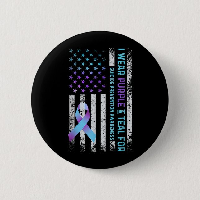 Badge Rond 5 Cm Porter du violet et du sarcelle pour la prévention (Devant)