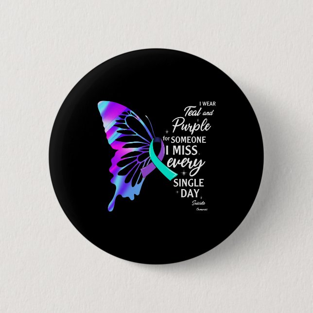 Badge Rond 5 Cm Porter le pourpre Turquoise pour la prévention du  (Devant)