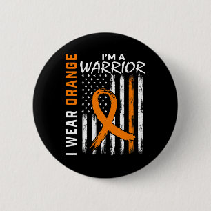 Badge Rond 5 Cm Porter Orange Ruban Leucémie Cancer Guerrier
