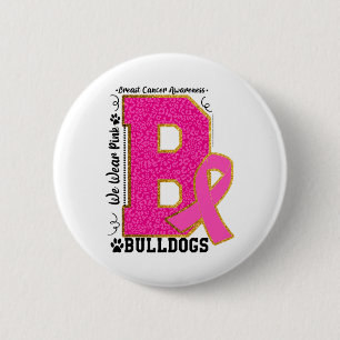 Badge Rond 5 Cm Porter Pink Bulldogs Breast Cancer Sensibilisation