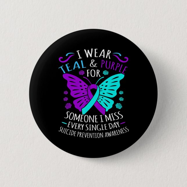 Badge Rond 5 Cm Porter Turquoise Et Violet Joyeux Suicide Sensibil (Devant)