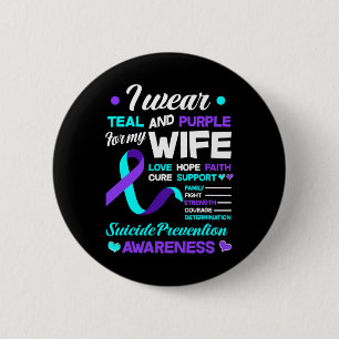 Badge Rond 5 Cm Porter Turquoise Et Violet Pour La Prévention Du S