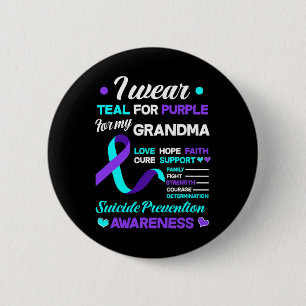Badge Rond 5 Cm Porter Turquoise Et Violet Pour Mon Grand-Mère Sui