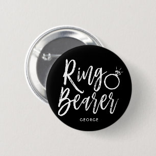 Badge Rond 5 Cm Porteur de l'anneau   Style de script Noir Mariage