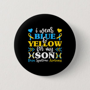 Badge Rond 5 Cm Portez du bleu et du jaune pour mon fils maman pap