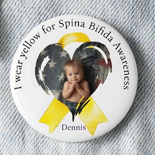 Badge Rond 5 Cm Portez Jaune pour le Bouton en Forme de Cœur pour