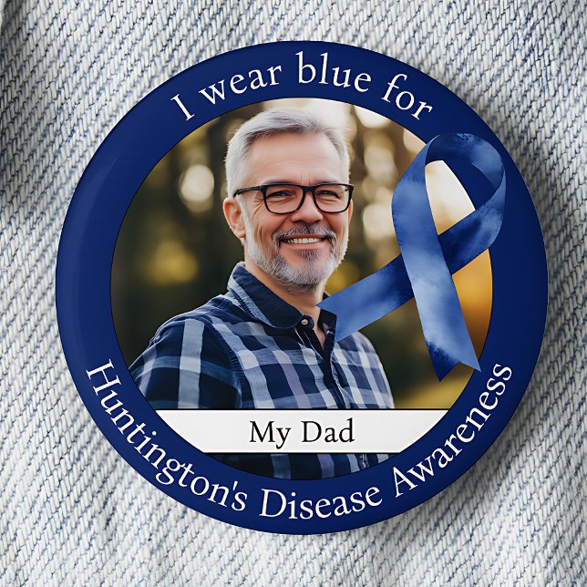 Badge Rond 5 Cm Portez le bleu pour la photo de sensibilisation à  (I wear blue for Huntington's Disease Awareness photo pinback button.)