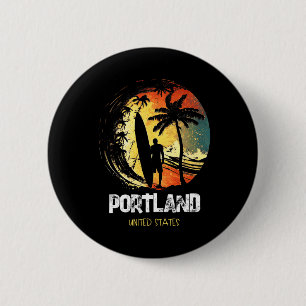 Badge Rond 5 Cm Portland États-Unis Surfing Planche de surf
