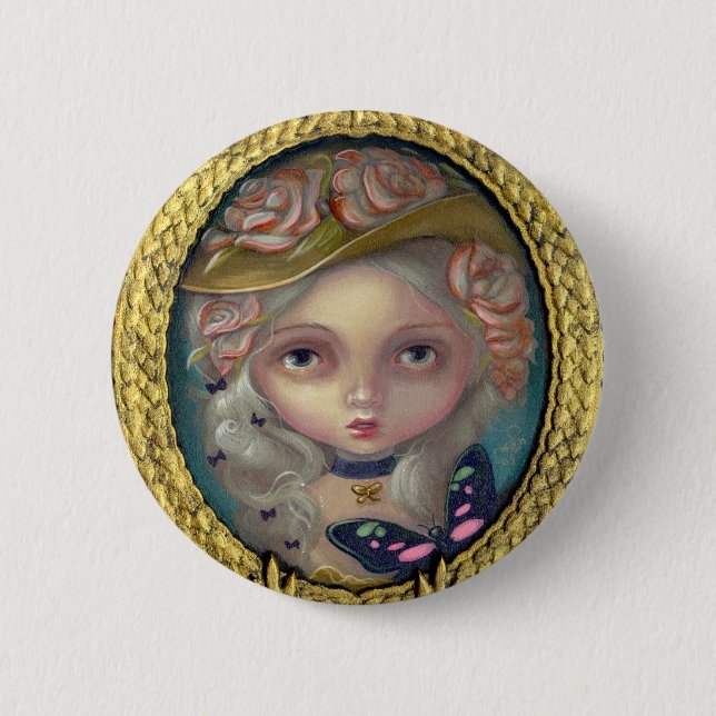 Badge Rond 5 Cm "Portrait avec le bouton d'un casquette fleuri" (Devant)