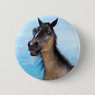 Badge Rond 5 Cm Portrait d'art humoristique de cheval souriant