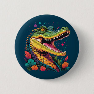 Badge Rond 5 Cm Portrait de crocodile coloré