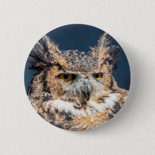 Badge Rond 5 Cm Portrait de la chouette à grande corne