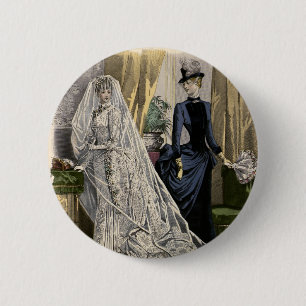 Badge Rond 5 Cm Portrait de mariage vintage de la mariée victorien