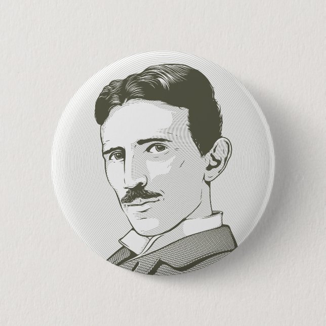 Badge Rond 5 Cm Portrait de Nikola Tesla (Devant)