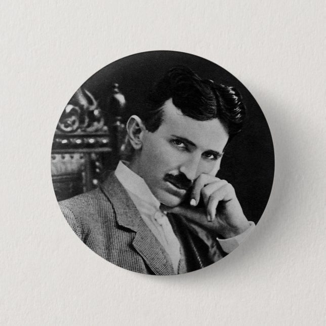 Badge Rond 5 Cm Portrait de Nikola Tesla (Devant)