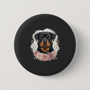 Badge Rond 5 Cm Portrait de Rottweiler floral sublimation