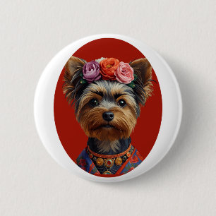 Badge Rond 5 Cm Portrait de Yorkshire Terrier dans l'art populaire