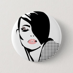 Badge Rond 5 Cm Portrait féminin noir et blanc moderne minimaliste