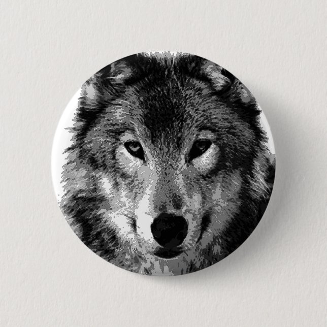 Badge Rond 5 Cm Portrait noir et blanc Wolf (Devant)