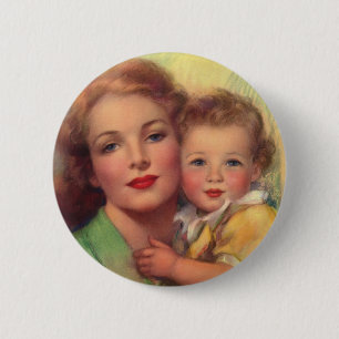 Badge Rond 5 Cm Portrait vintage de la mère et de l'enfant