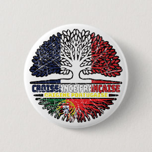 Badge Rond 5 Cm Portugais Français France Arbre Drapeau