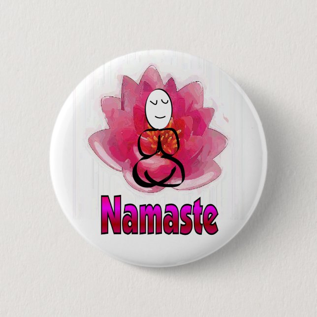 Badge Rond 5 Cm Pose de yoga avec la fleur de Lotus "Namaste " (Devant)