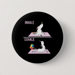 Badge Rond 5 Cm Pose de yoga de licorne Inspirez Expirez Licorne F