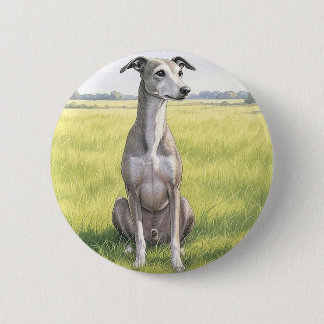 Badge Rond 5 Cm Poser le bouton d'aquarelle Greyhound